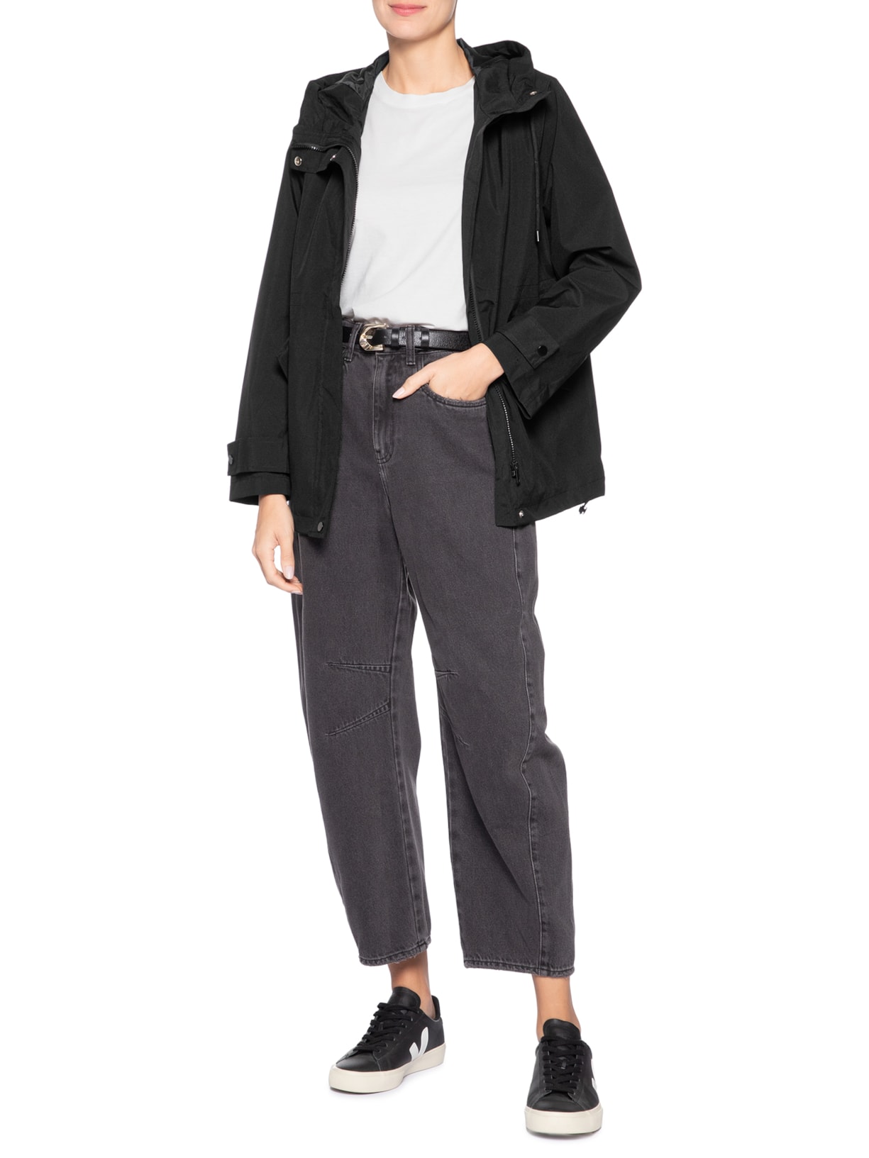 Parka Feminina com Gorro Preto Basiq