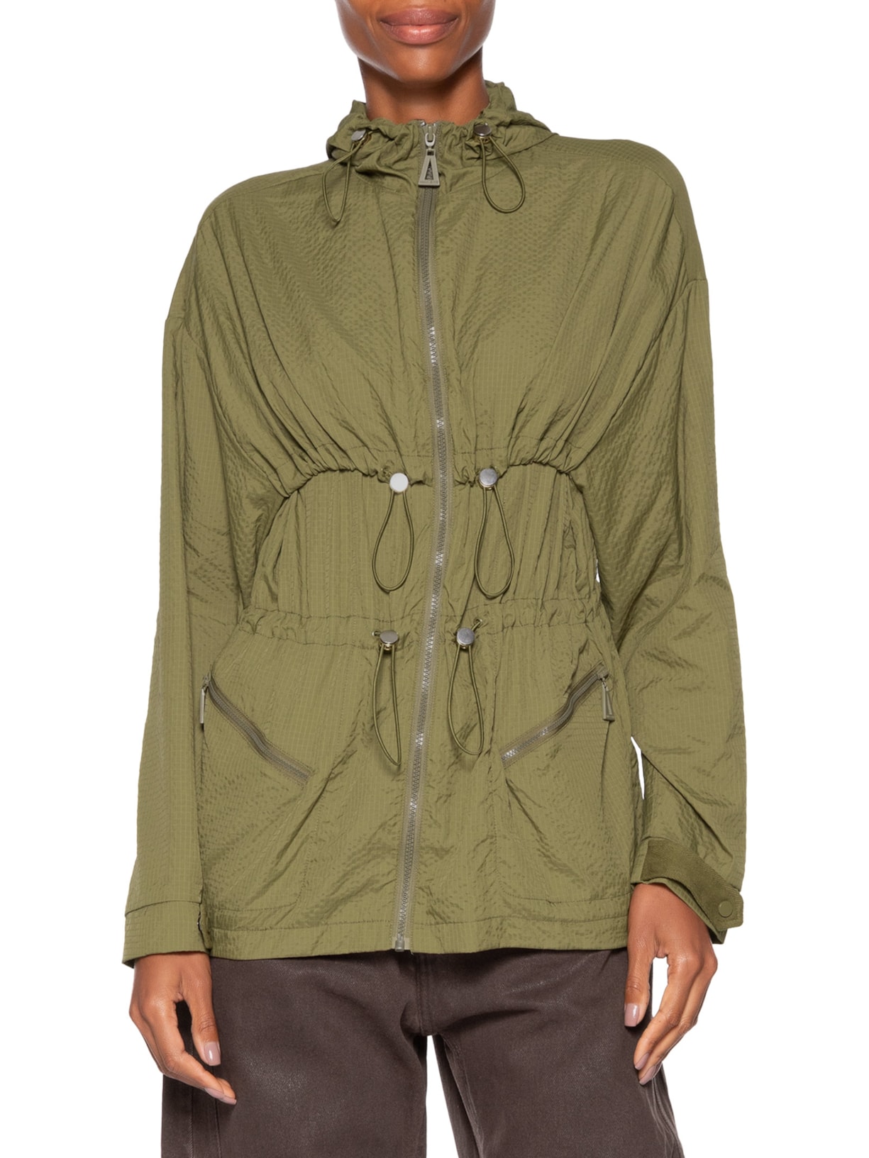 Parka Feminina De Nylon Leve Alongada Verde Animale Jeans