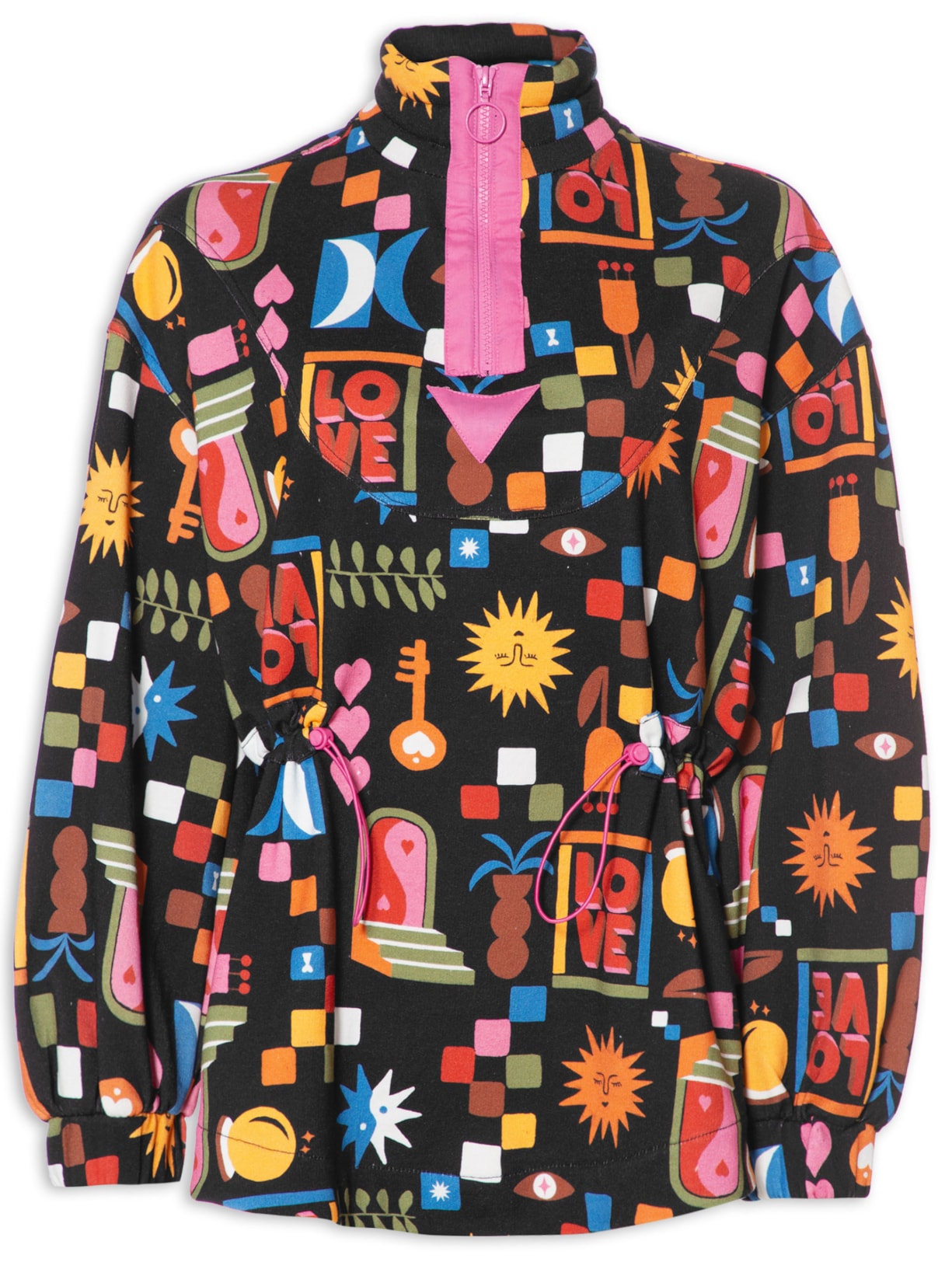 Parka Feminina Moletom Estampa Xadrez Místico - Preto