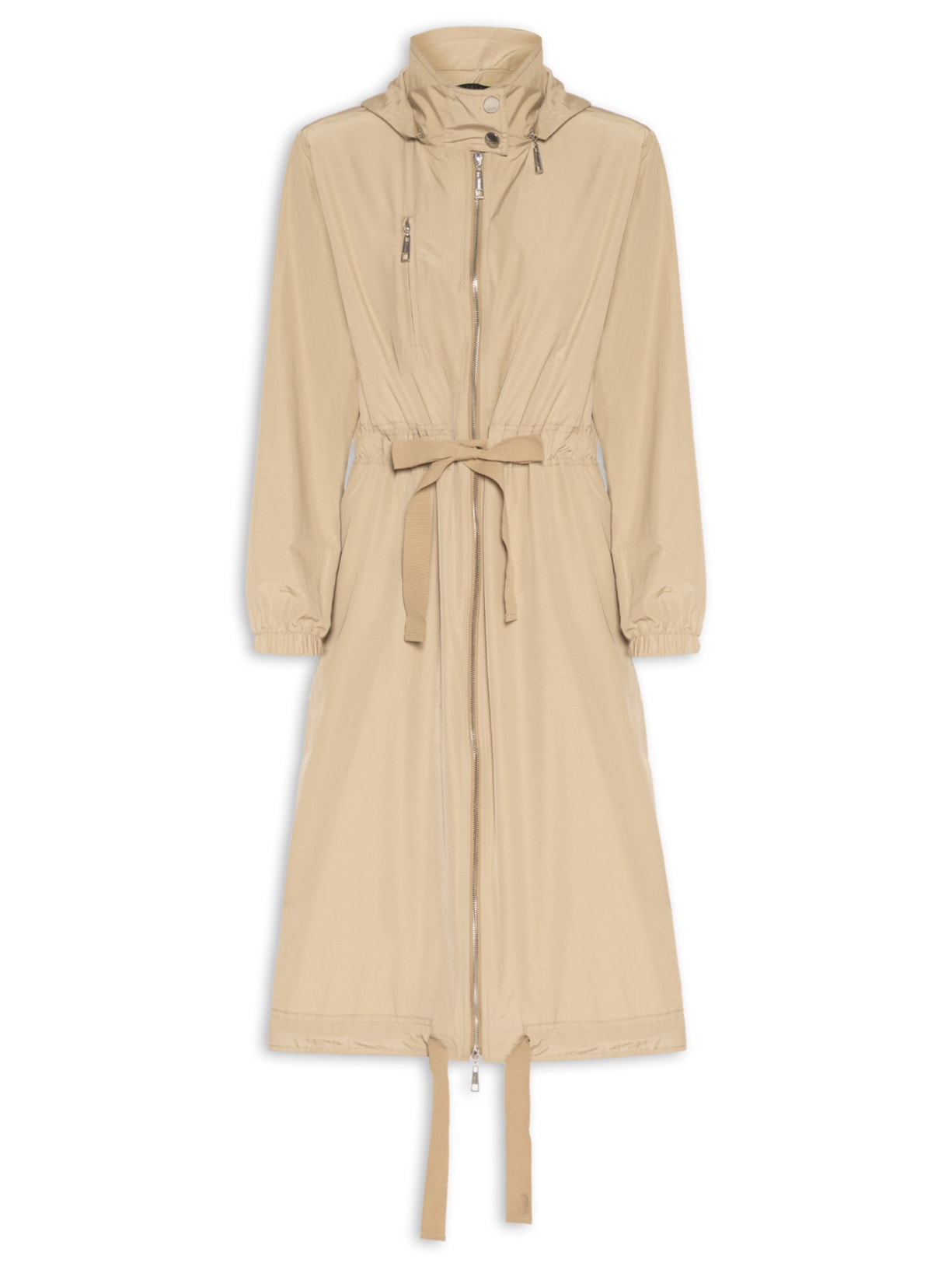 Parka Feminina Resistente A Água Manga Longa Com Capuz - Bege