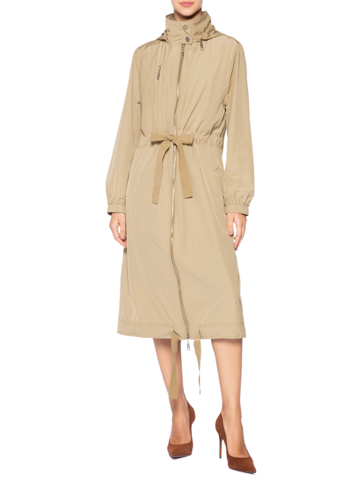 Parka Feminina Resistente A Água Manga Longa Com Capuz Bege Animale