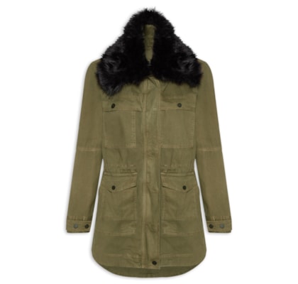 Parka Feminina Sarja Gola Fur - Verde