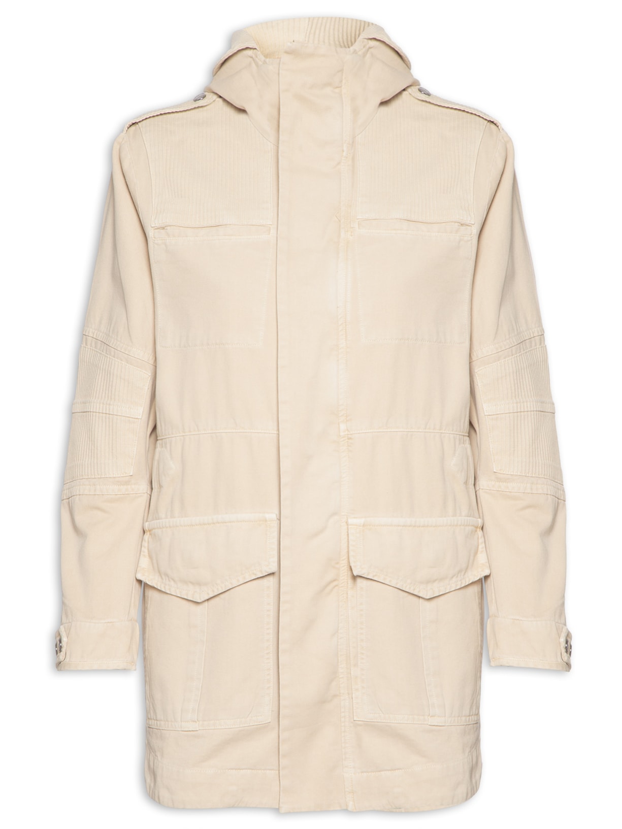 Parka Feminina Sarja Mix Cotelê Com Capuz - Bege