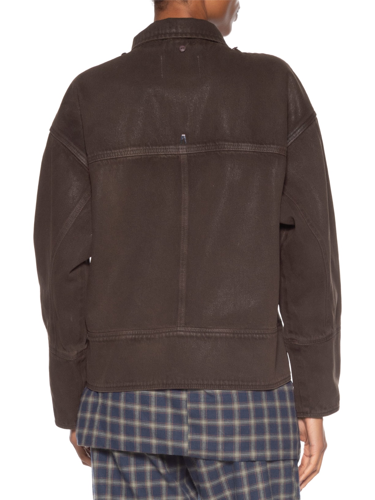 Parka Feminina Sarja Resinada Gola Fur Marrom Animale Jeans