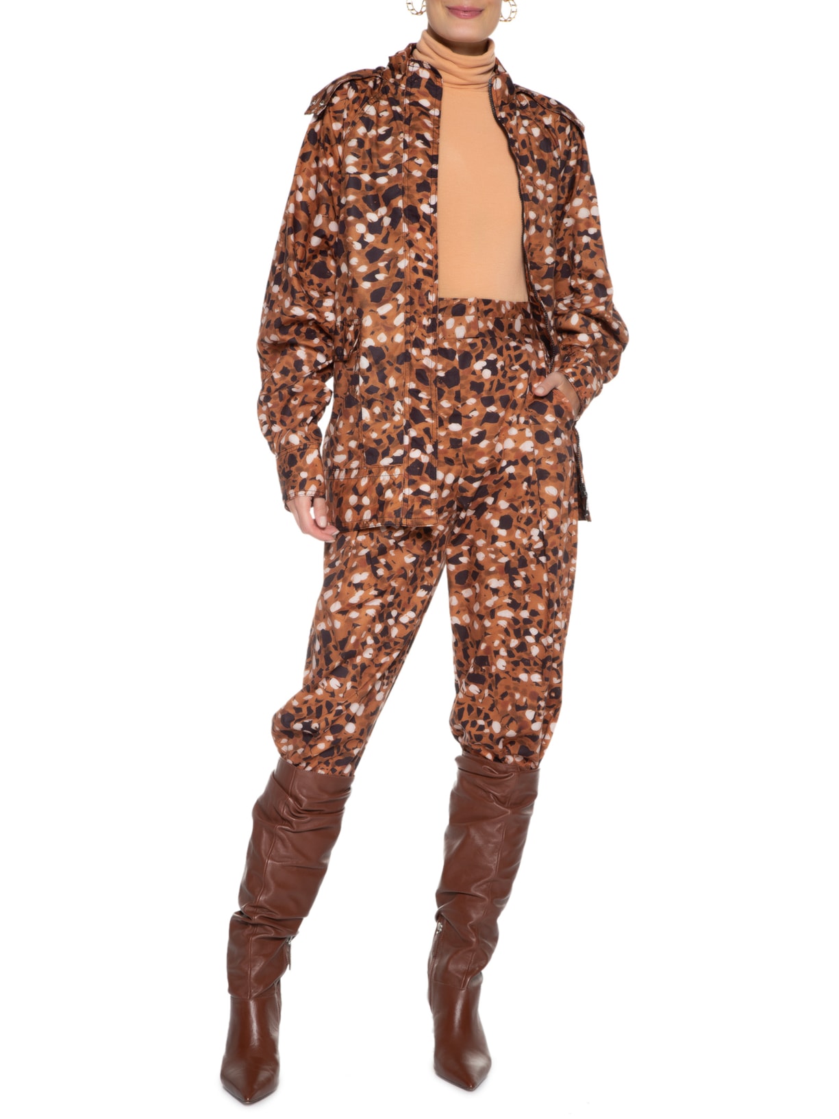 Parka Feminina Texturizada Granilite Marrom Animale