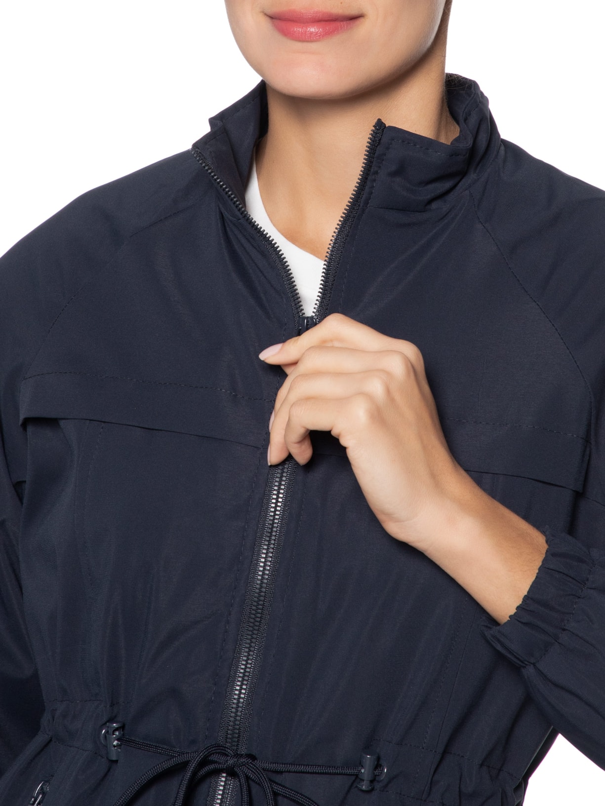 Parka Feminina Utilitária Ajustável   – Azul Basiq
