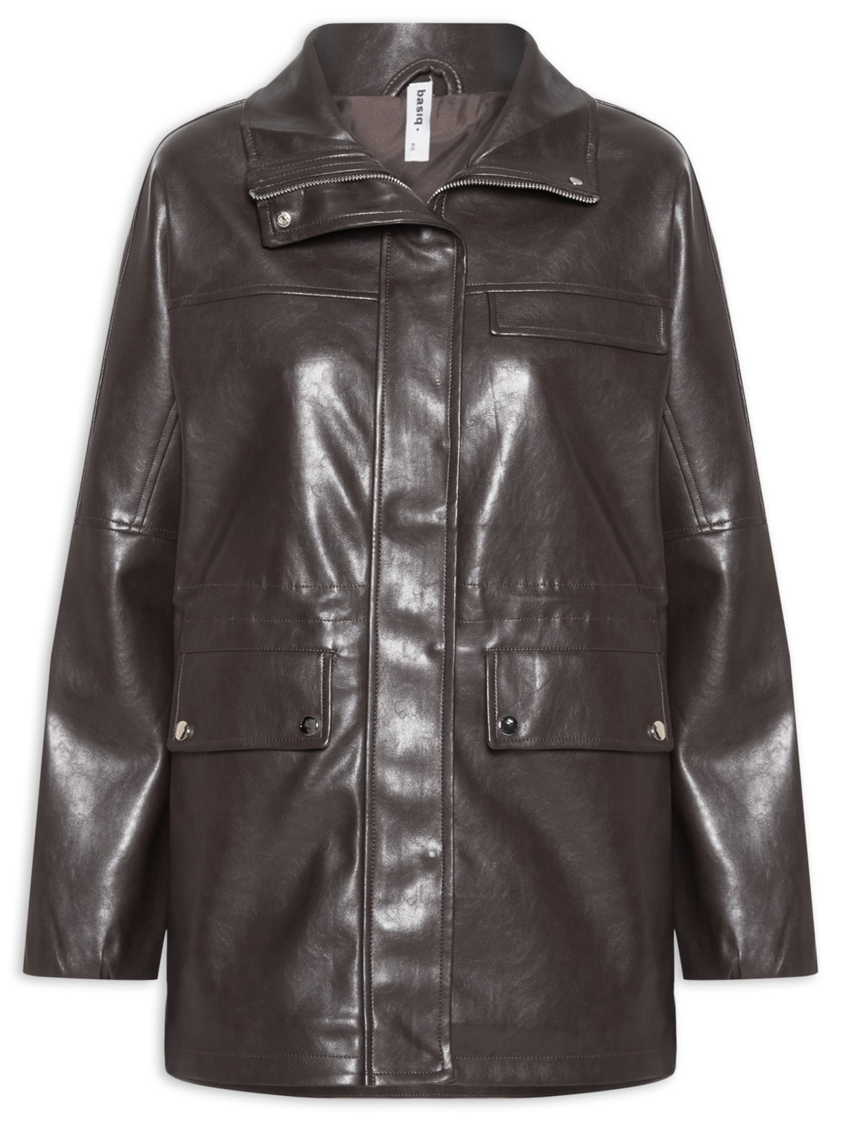Parka Feminina Utilitária Gola Alta Marrom Basiq