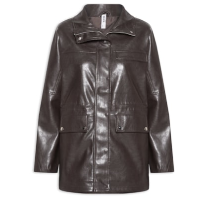 Parka Feminina Utilitária Gola Alta - Marrom