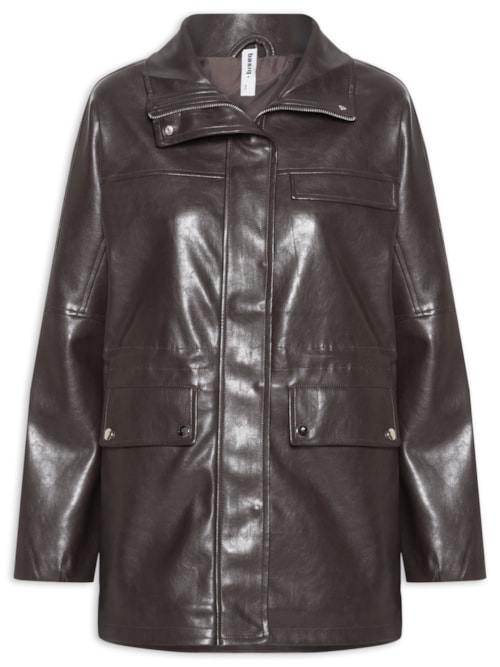 Parka Feminina Utilitária Gola Alta - Marrom