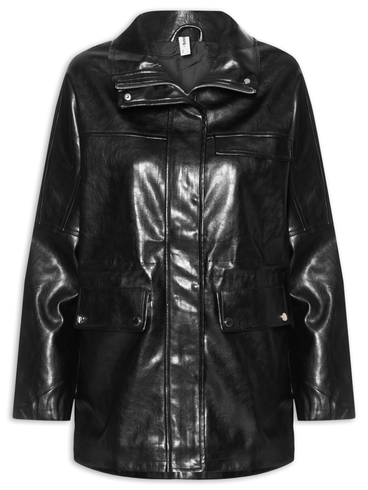 Parka Feminina Utilitária Gola Alta Preto Basiq