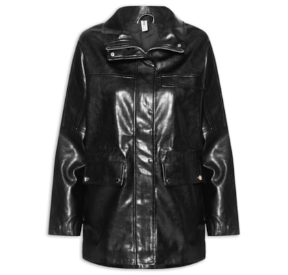 Parka Feminina Utilitária Gola Alta - Preto