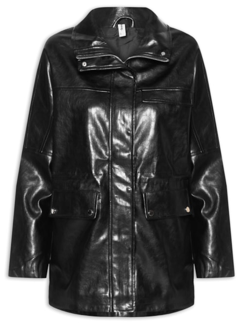 Parka Feminina Utilitária Gola Alta - Preto