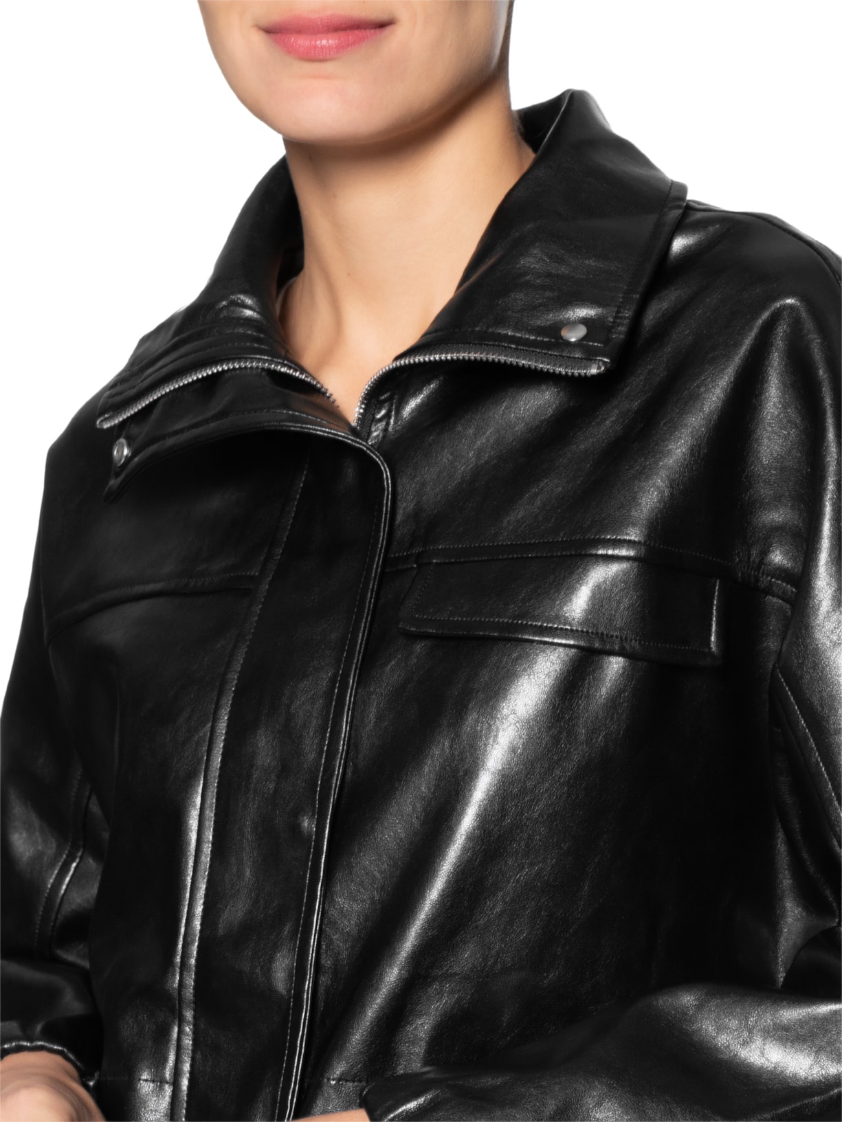 Parka Feminina Utilitária Gola Alta Preto Basiq