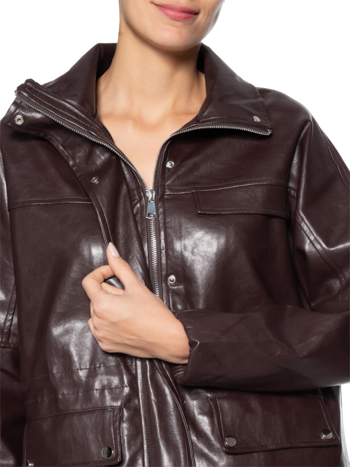 Parka Feminina Utilitária Gola Alta Vermelho Basiq