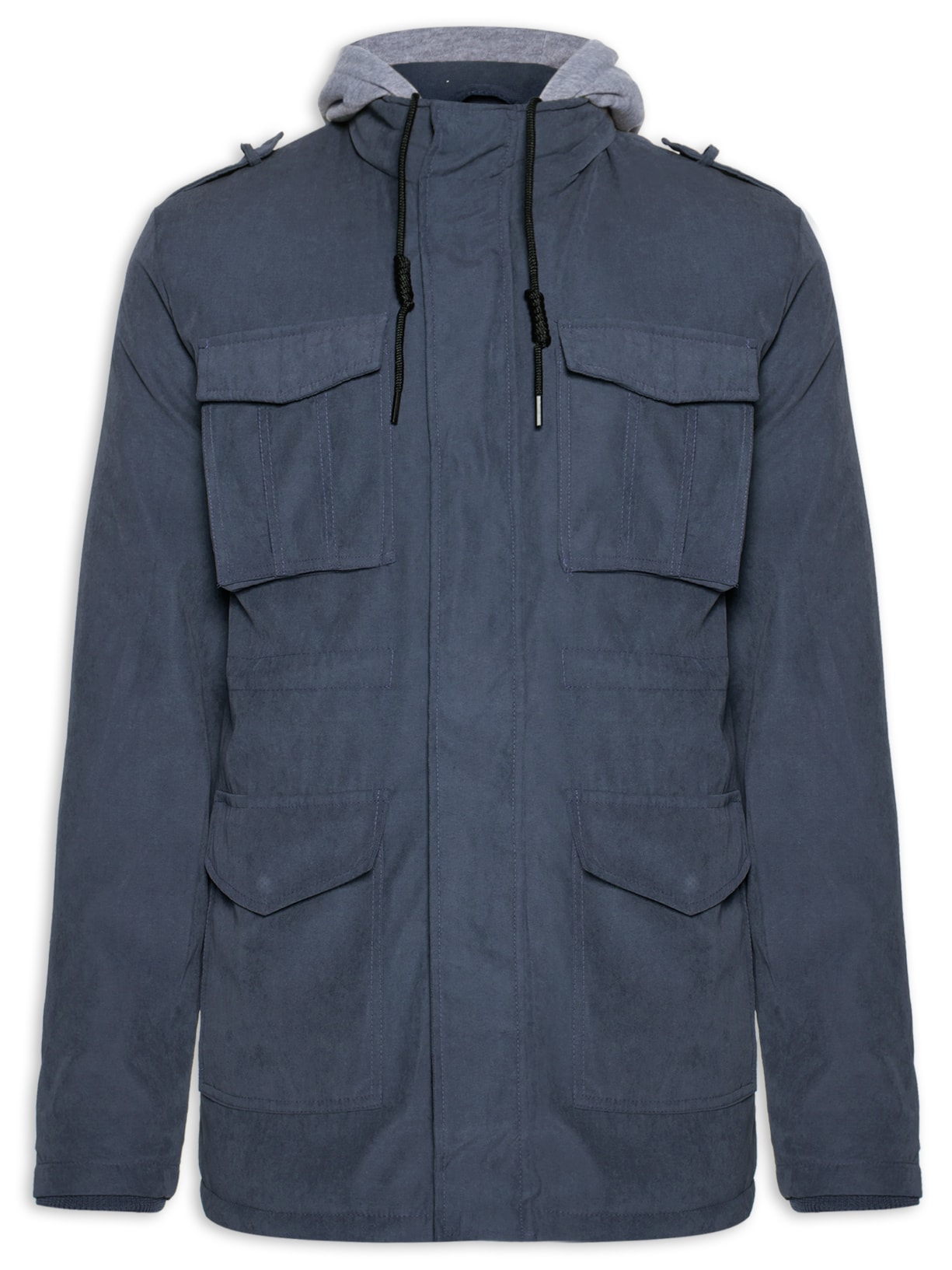 Parka Masculina Sarja Com Capuz Destacável - Azul