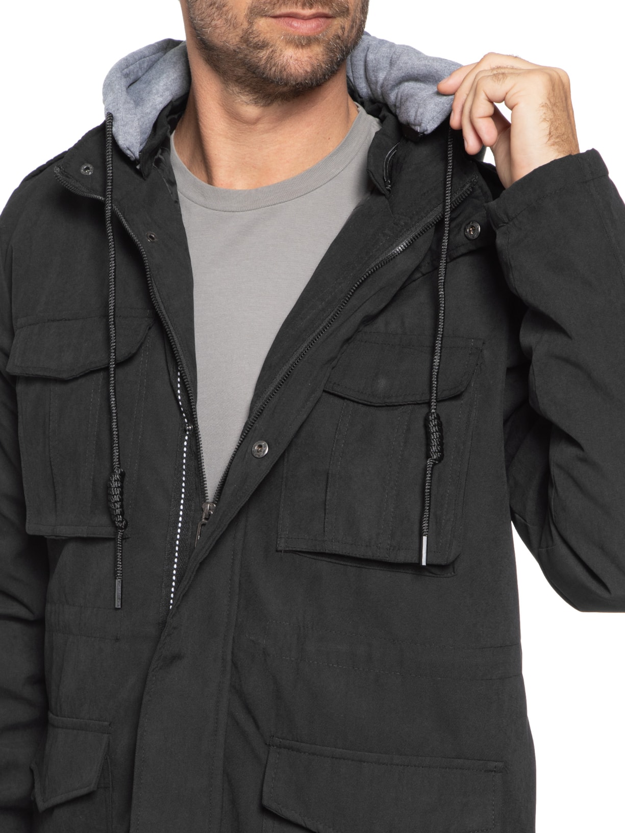 Parka Masculina Sarja Com Capuz Destacável Basiq Men Preto