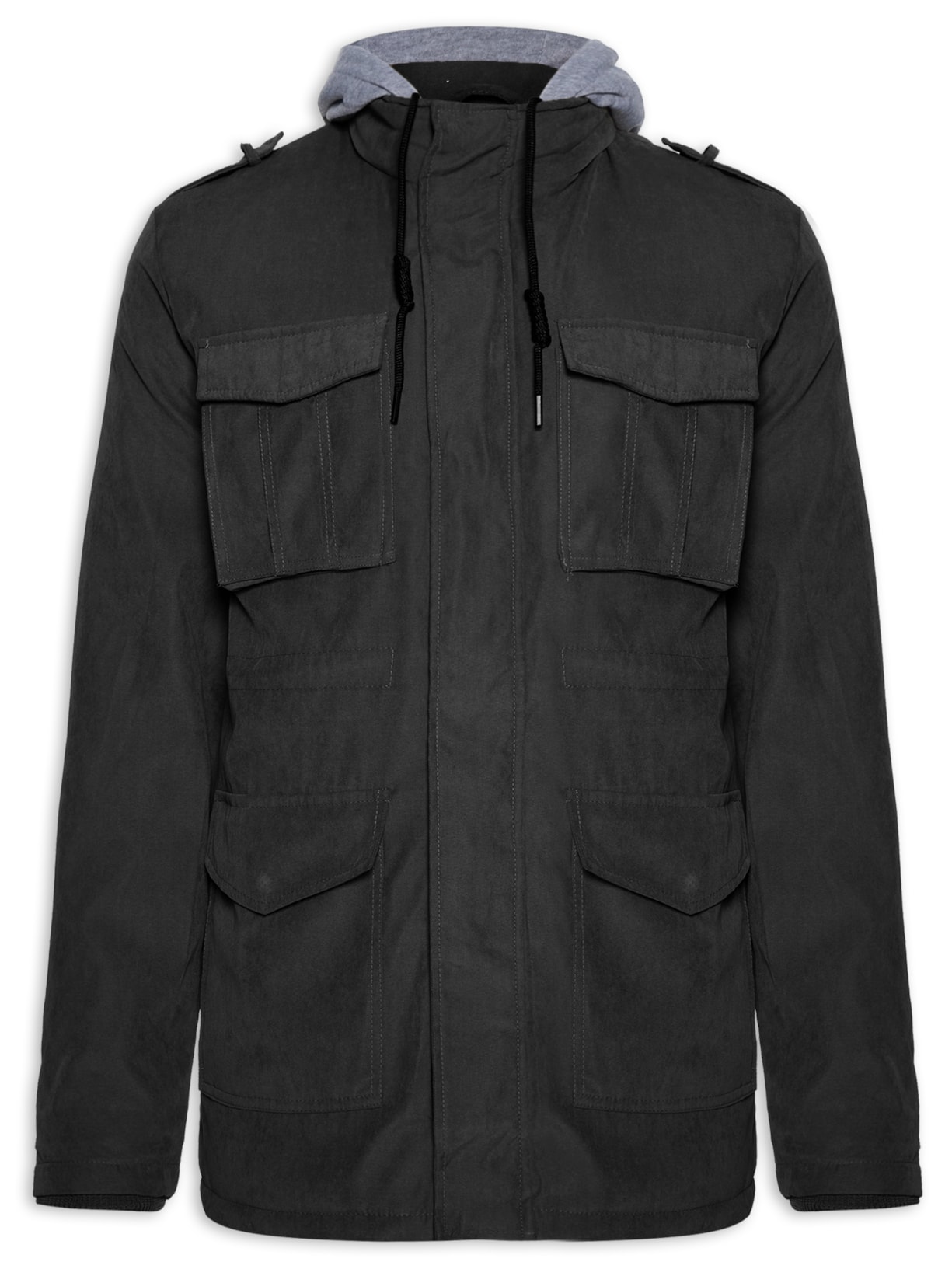 Parka Masculina Sarja Com Capuz Destacável - Preto