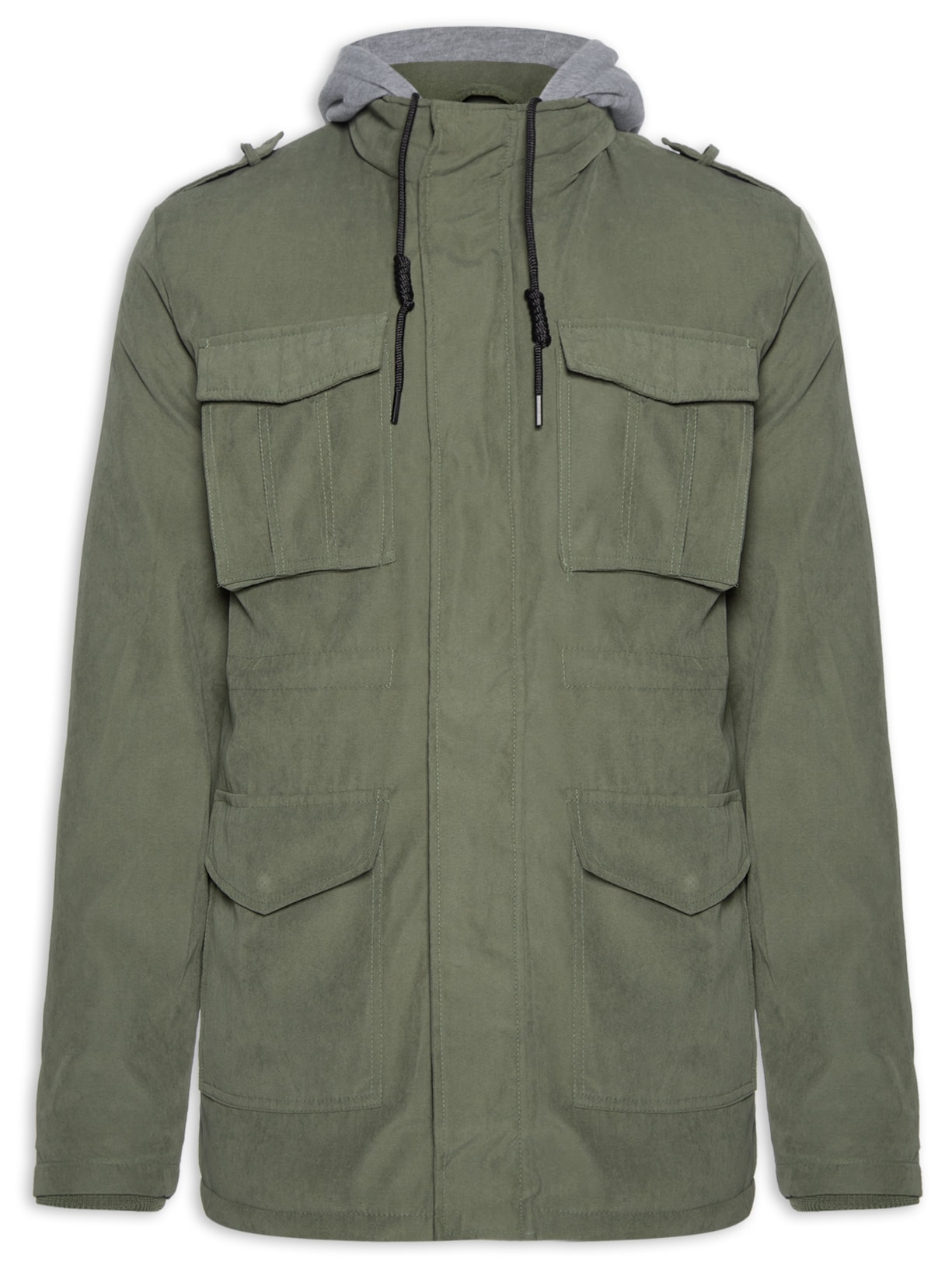 Parka Masculina Sarja Com Capuz Destacável - Verde