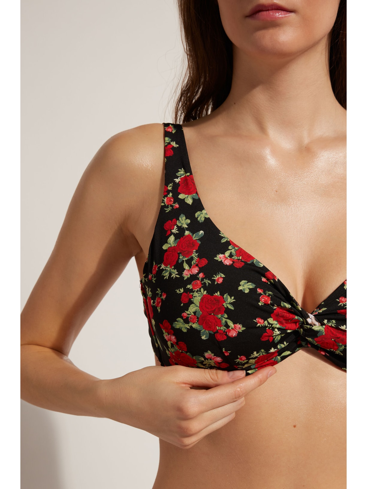 Parte De Cima De Biquíni Balconette Com Estampa De Rosas e Animal Nizza Preto Calzedonia