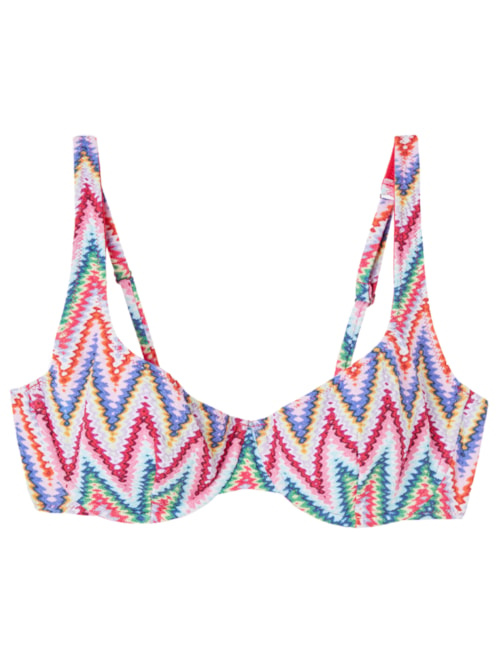 Parte De Cima De Biquíni Balconette Multicolor Chevron - Rosa