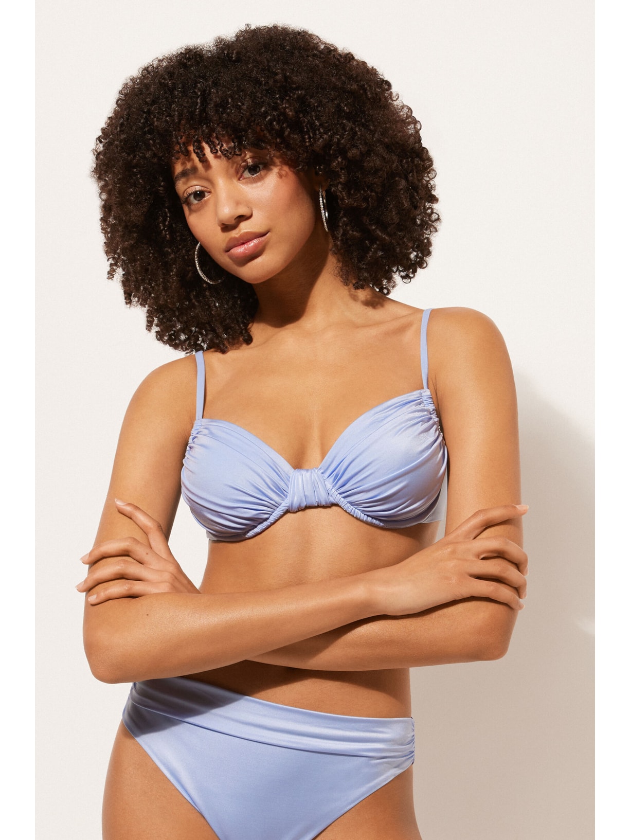 Parte De Cima De Biquíni Balconette Shiny Satin Azul Calzedonia
