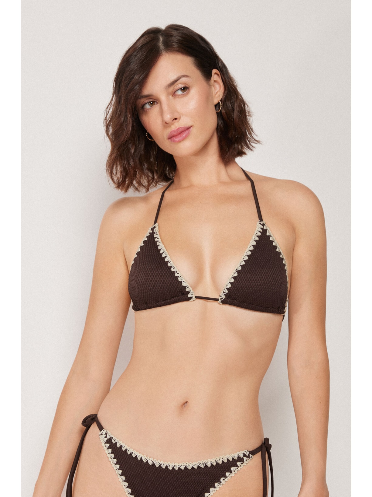 Parte De Cima De Biquíni Cortininha Bicolor Embroidery Marrom Calzedonia