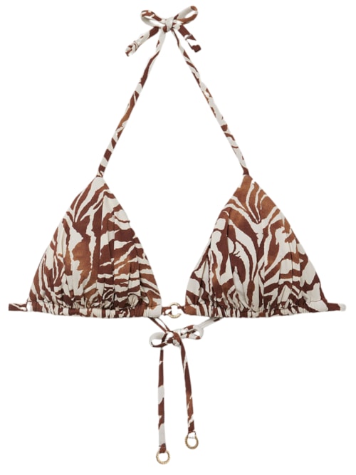 Parte De Cima De Biquíni Cortininha Brown Zebra - Marrom