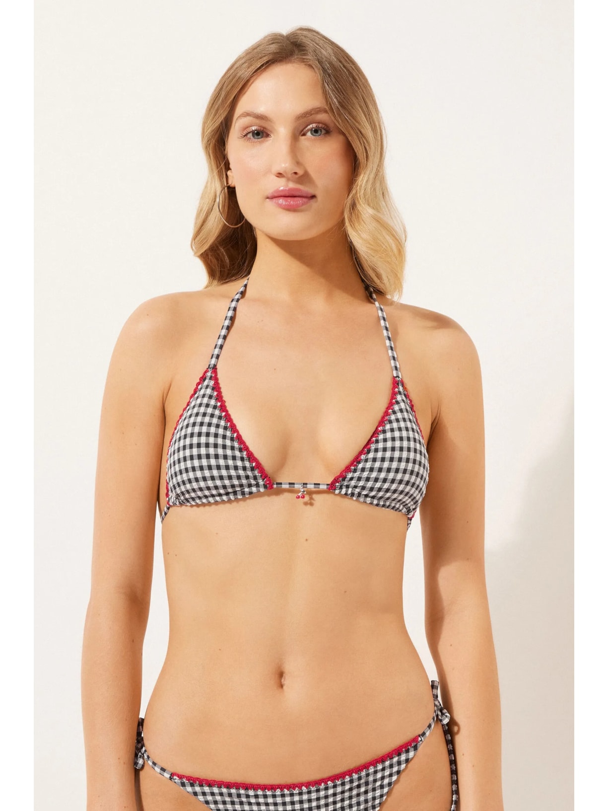 Parte De Cima De Biquíni Cortininha Cherry Vichy Preto Calzedonia