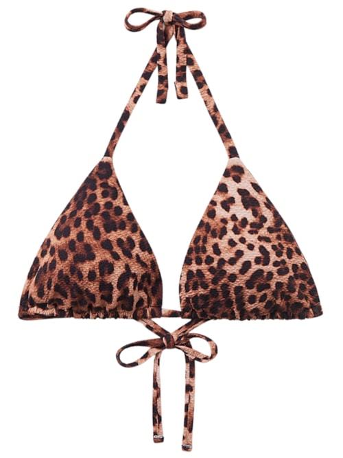 Parte De Cima De Biquíni Cortininha Classic Animal Print - Marrom