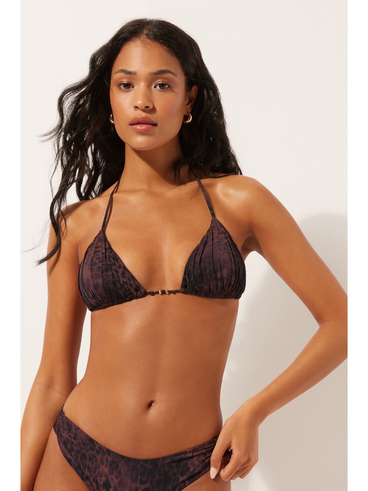 Parte De Cima De Biquíni Cortininha Dark Animalier Marrom Calzedonia