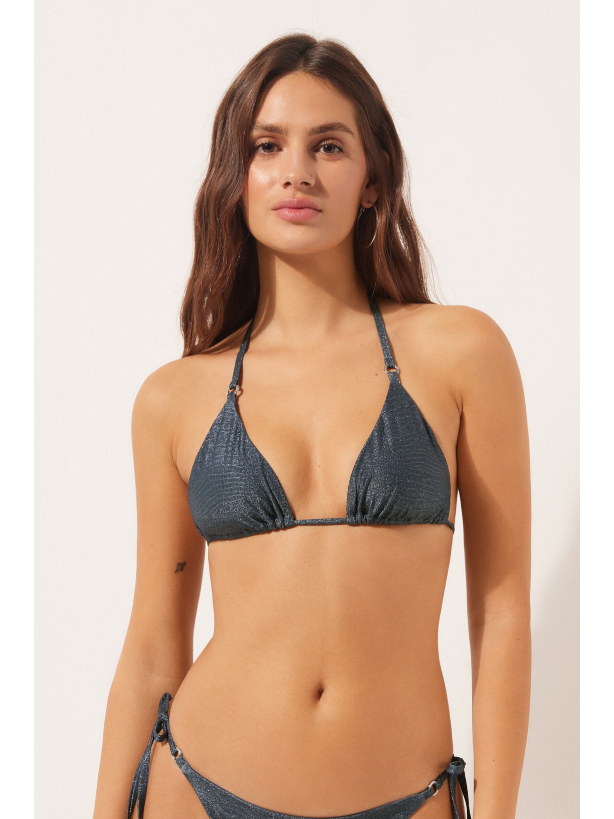 Parte De Cima De Biquíni Cortininha Glowing Python Azul Calzedonia