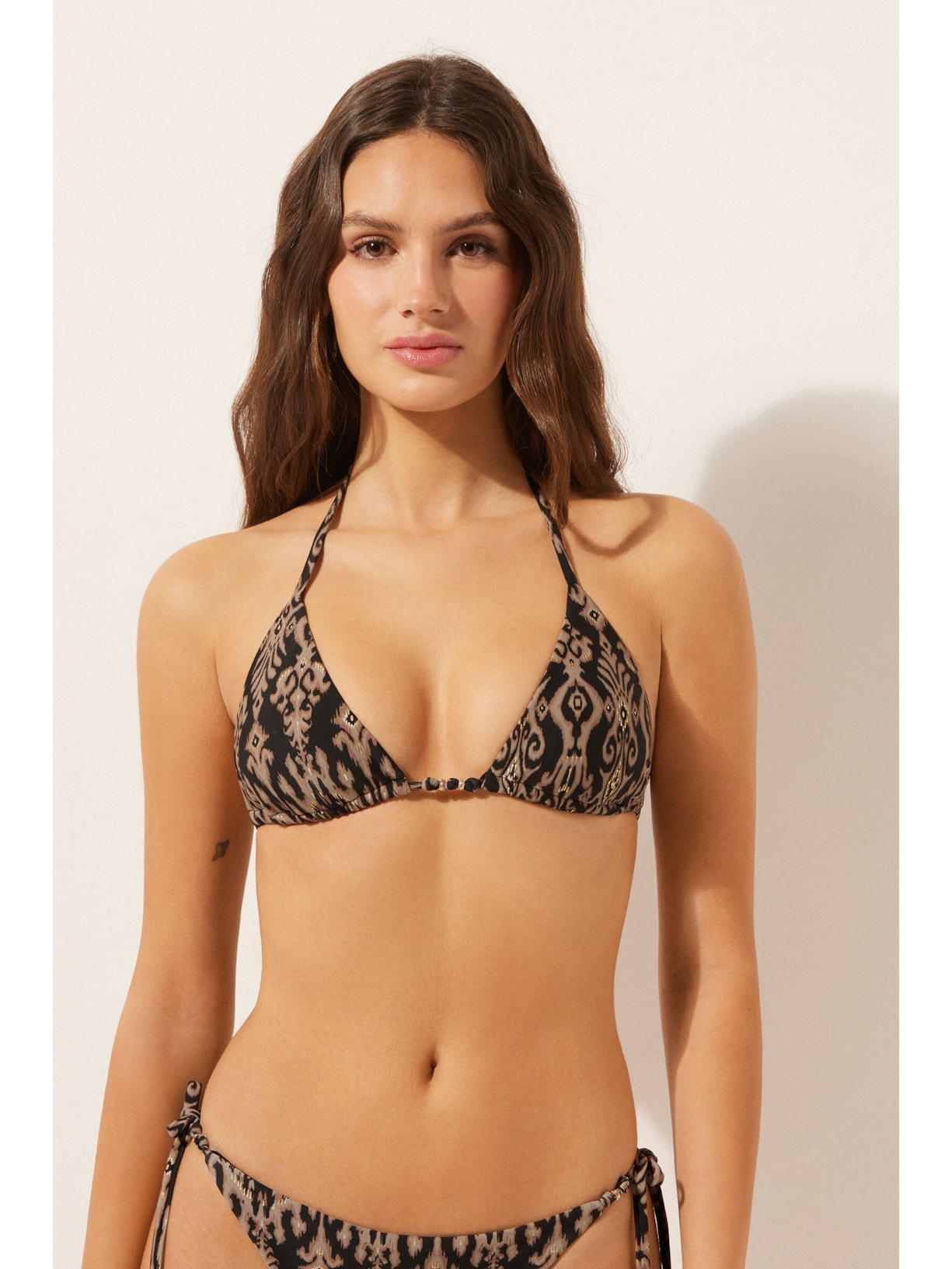 Parte De Cima De Biquíni Cortininha Golden Ethnic Preto Calzedonia