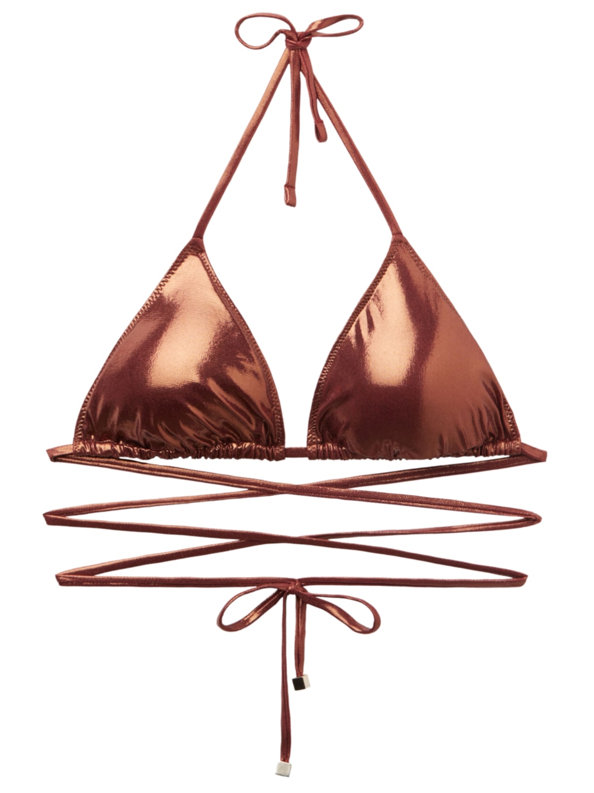 Parte De Cima De Biquíni Cortininha Metallic Skin - Marrom