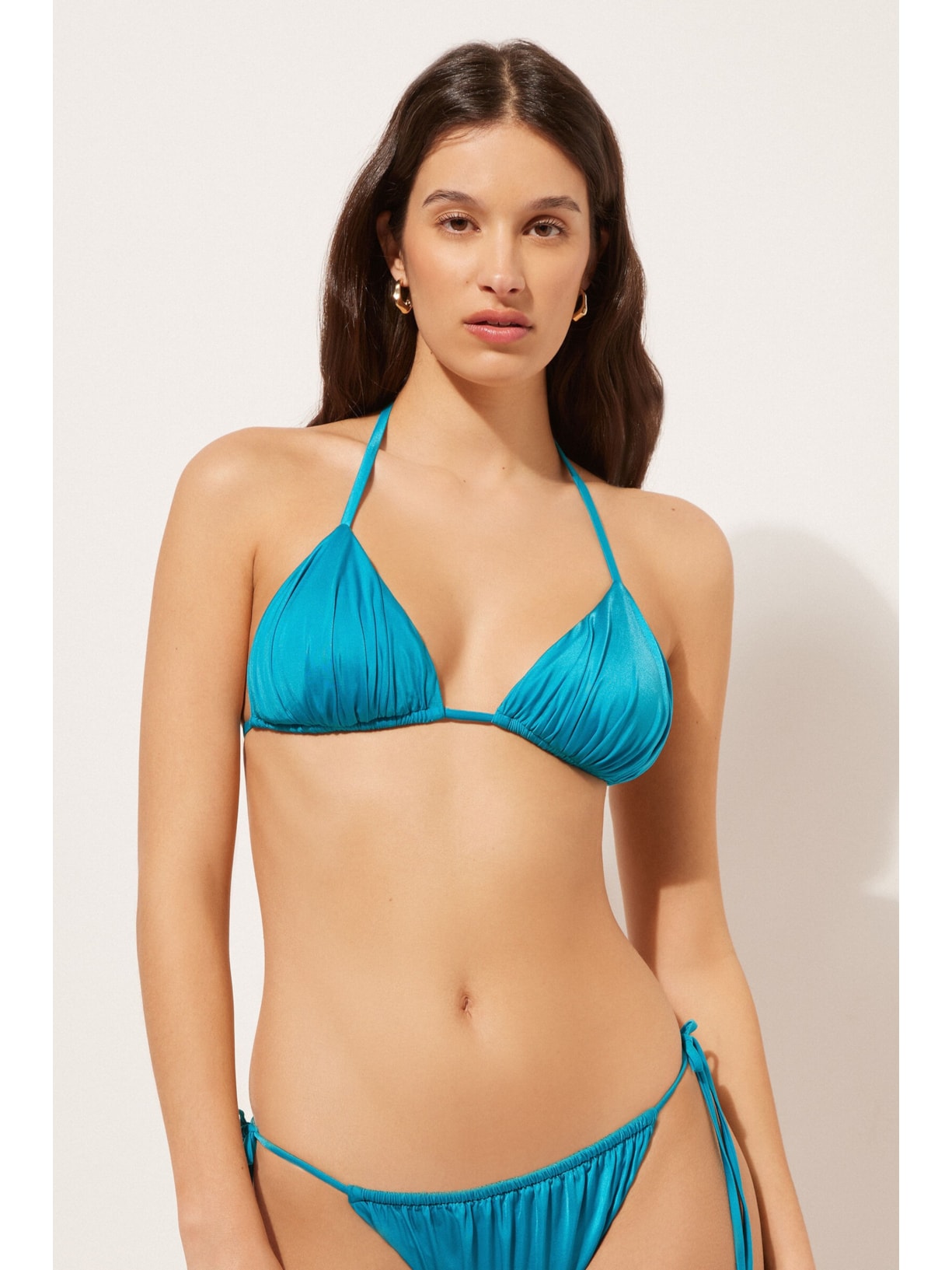 Parte De Cima De Biquíni Cortininha Shiny Satin Azul Calzedonia