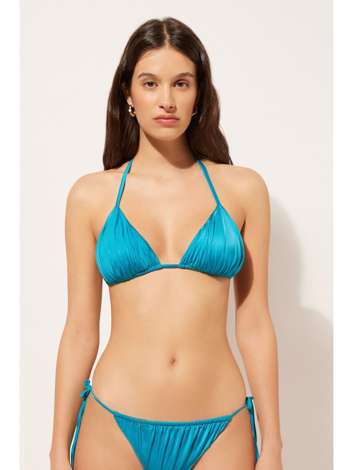 Parte De Cima De Biquíni Cortininha Shiny Satin Azul Calzedonia