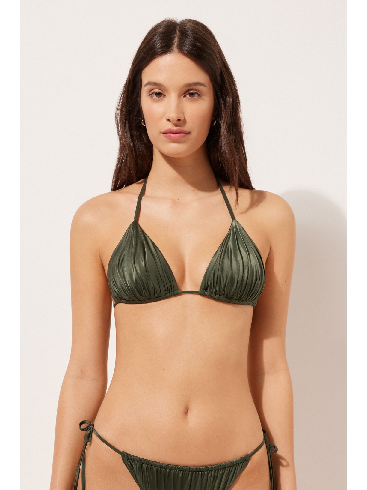 Parte De Cima De Biquíni Cortininha Shiny Satin Verde Calzedonia