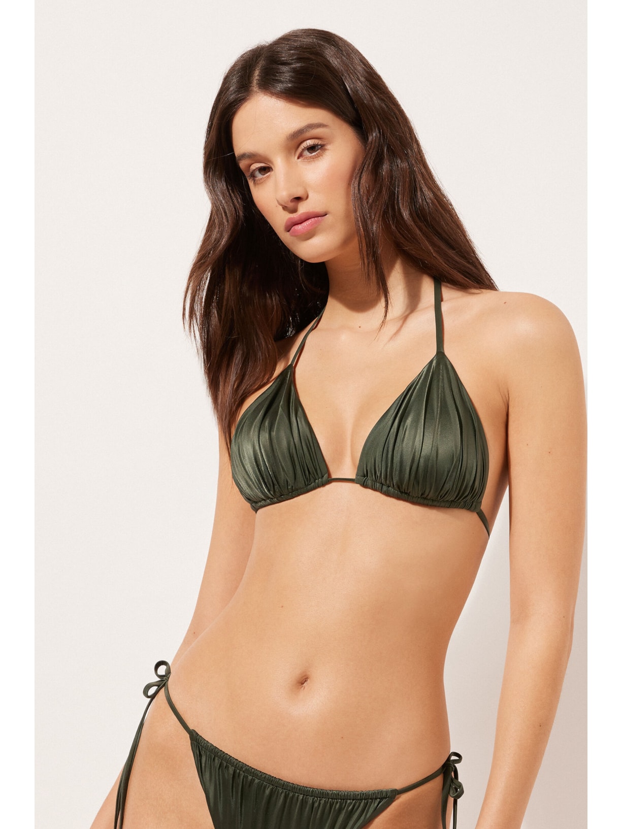 Parte De Cima De Biquíni Cortininha Shiny Satin Verde Calzedonia