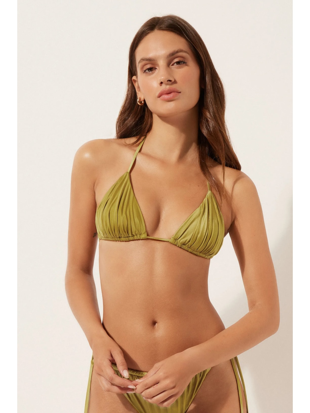 Parte De Cima De Biquíni Cortininha Shiny Satin Verde Calzedonia