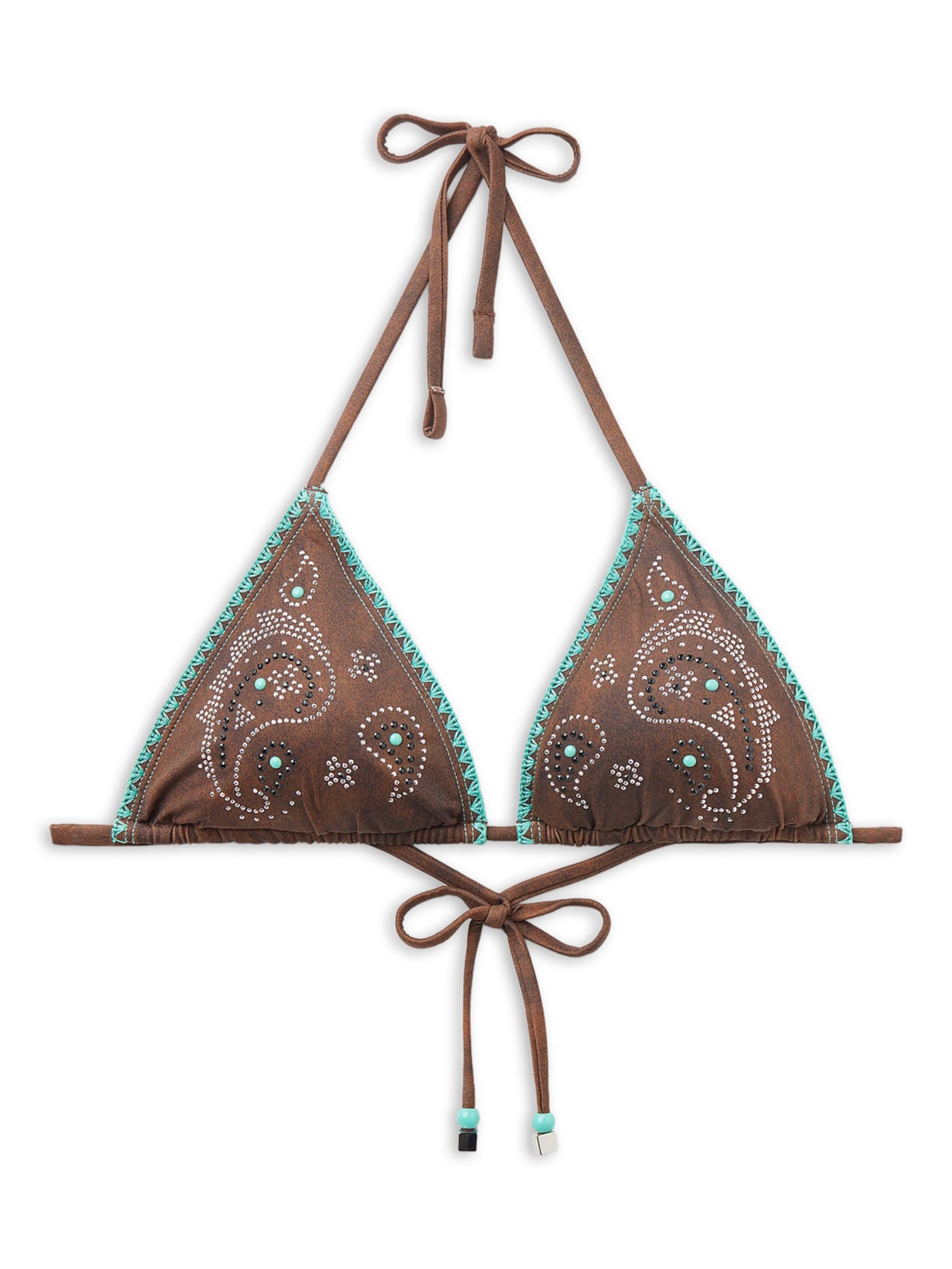 Parte De Cima De Biquíni Cortininha Texan Paisley - Marrom