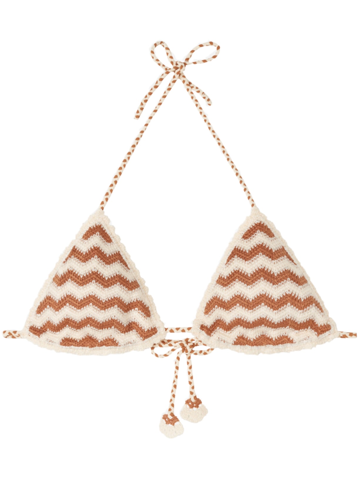 Parte De Cima De Biquíni Cortininha Wavy Crochet - Marrom