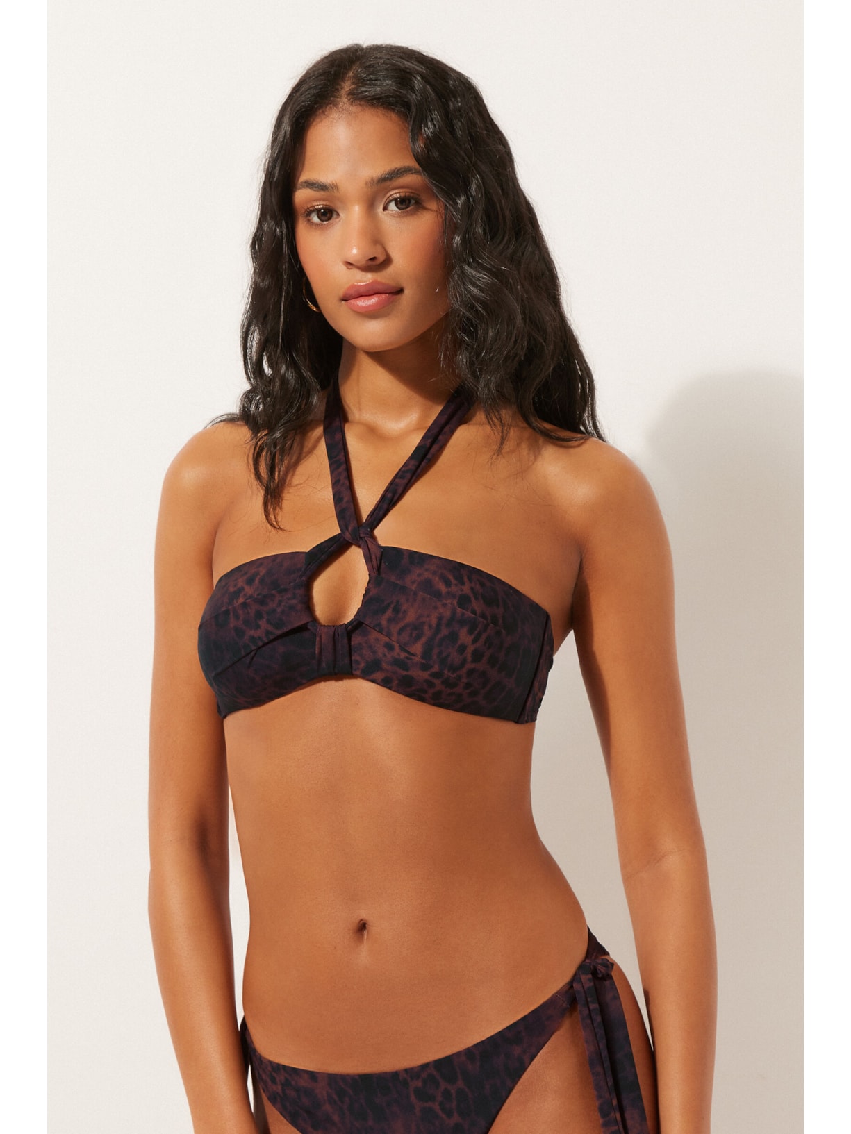Parte De Cima De Biquíni Faixa Dark Animalier Marrom Calzedonia
