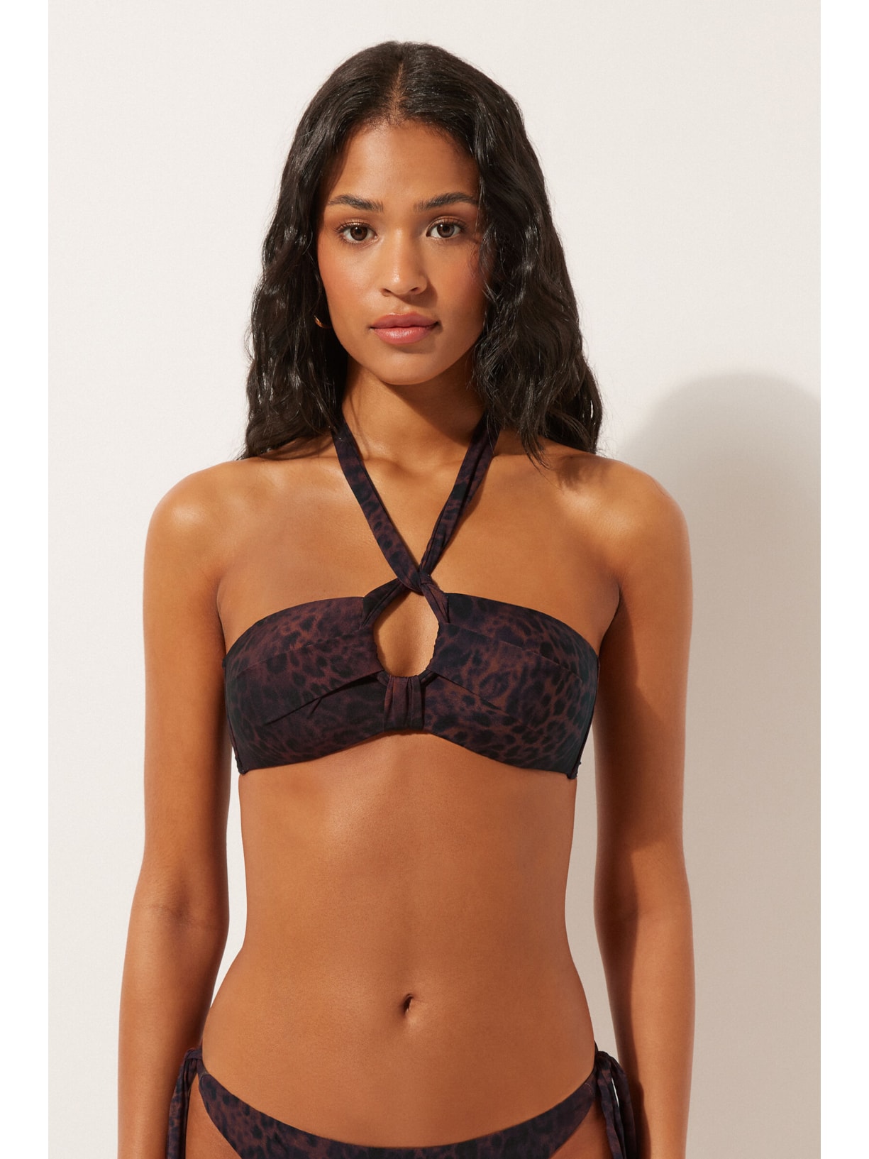 Parte De Cima De Biquíni Faixa Dark Animalier Marrom Calzedonia