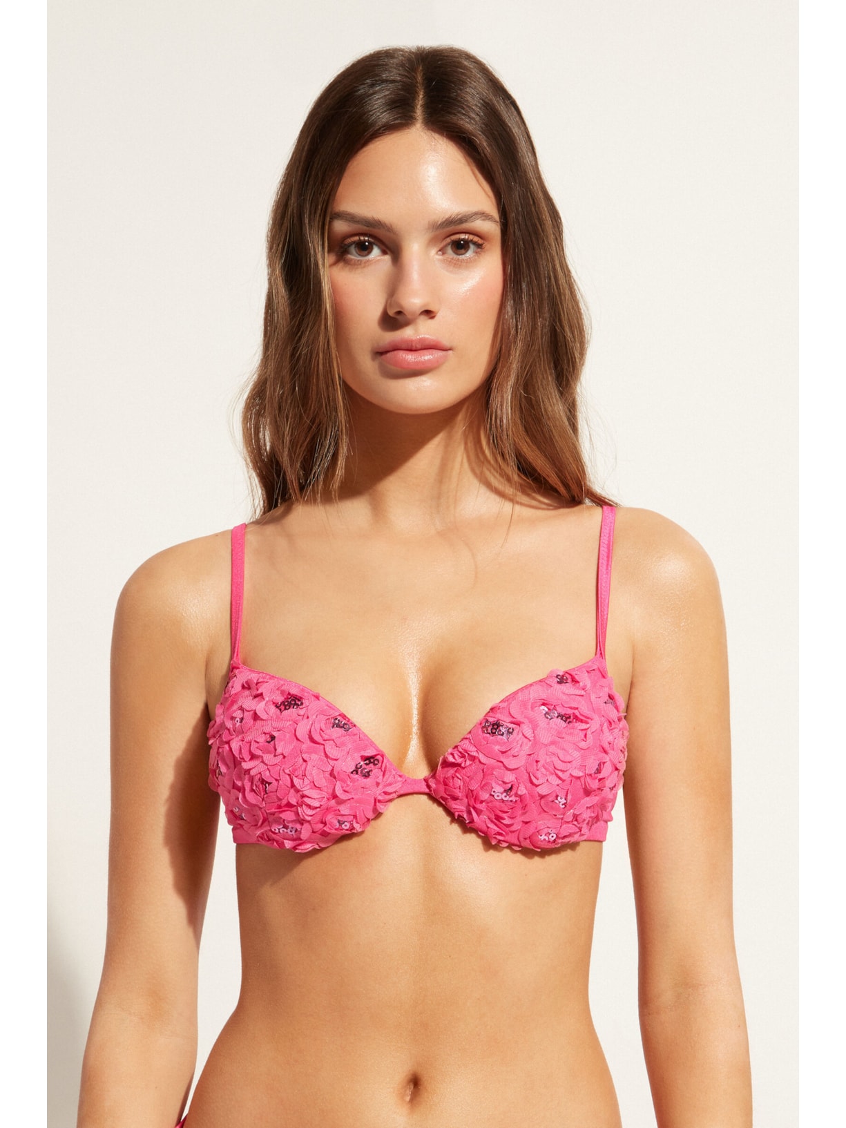 Parte De Cima De Biquíni Push-Up Almofadado Com Flores Parigi Rosa Calzedonia