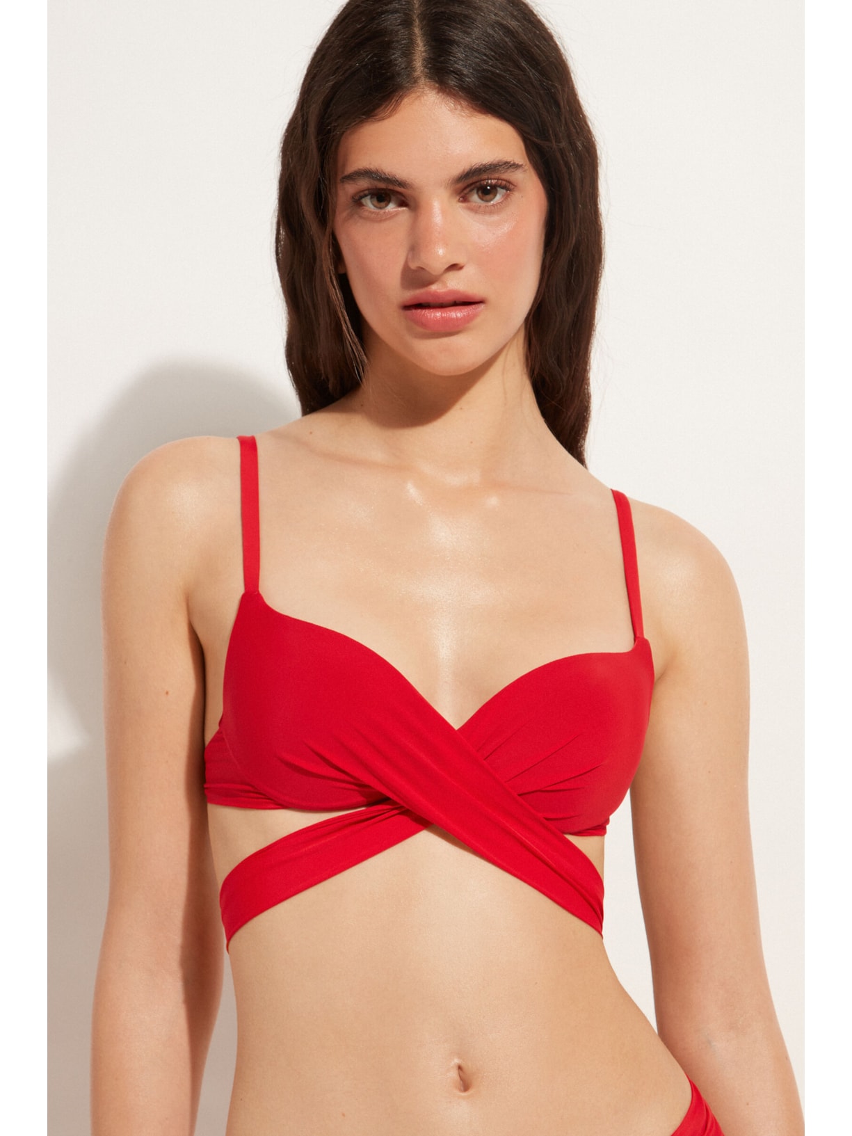 Parte De Cima De Biquíni Push-Up Almofadado Graduado Soft Indonésia - Vermelho