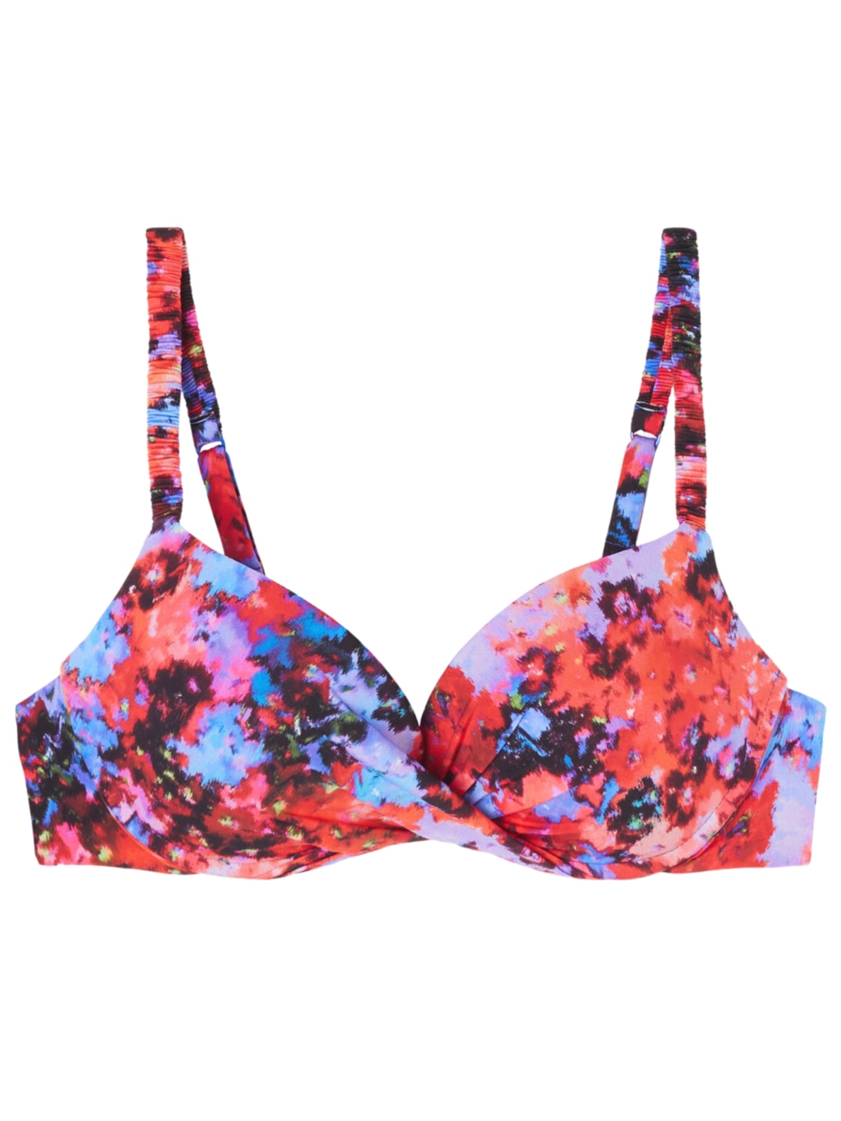 Parte De Cima De Biquíni Push-Up Blurred Flowers - Azul