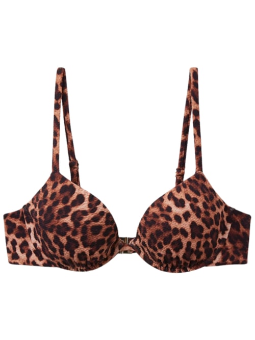 Parte De Cima De Biquíni Push-Up Classic Animal Print - Marrom