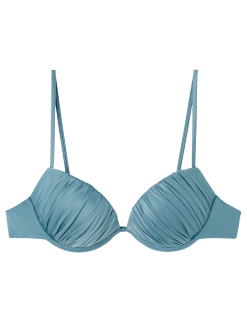 Parte De Cima De Biquíni Push-Up Shiny Satin - Azul