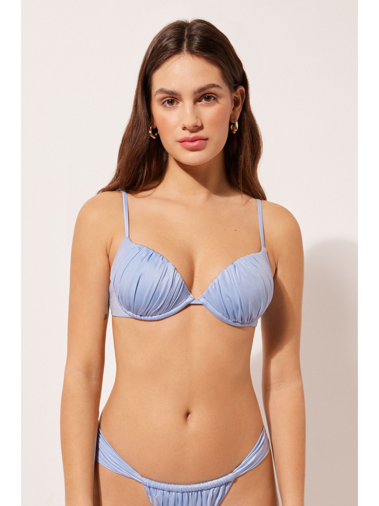 Parte De Cima De Biquíni Push-Up Shiny Satin Azul Calzedonia
