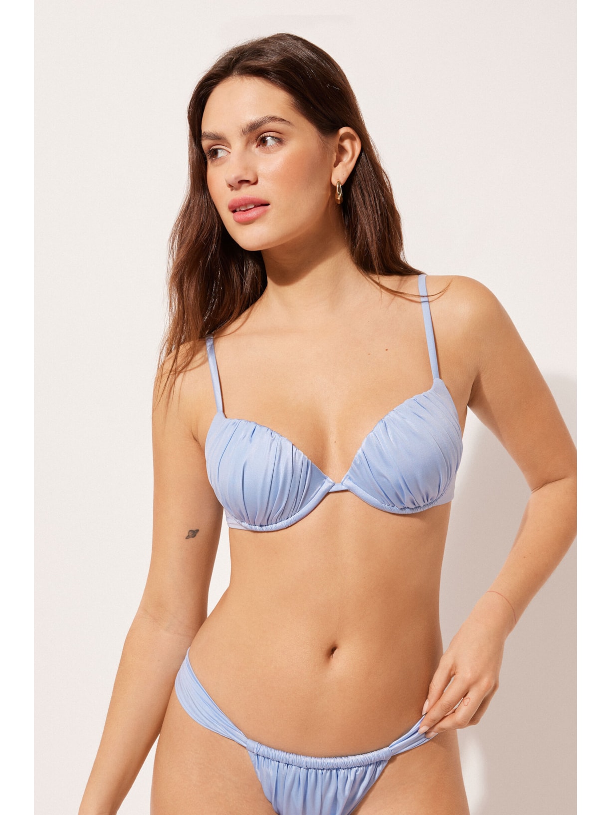 Parte De Cima De Biquíni Push-Up Shiny Satin Azul Calzedonia