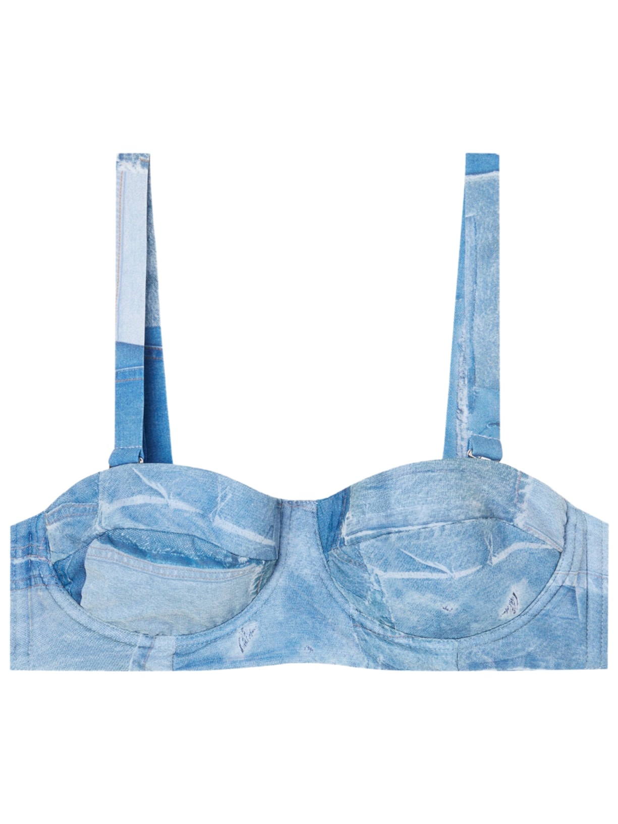 Parte De Cima De Biquíni Tomara-Que-Caia Almofadada Jeans Ibiza - Azul